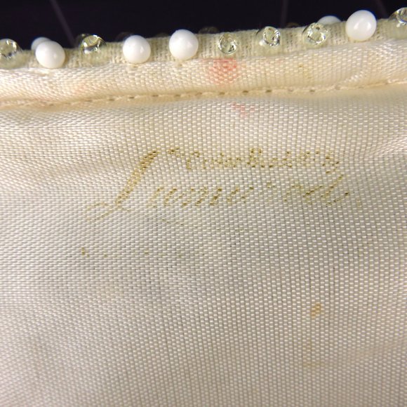 Lumured Corde Bead Evening Bag Ivory Wedding Vtg - Picture 8 of 8